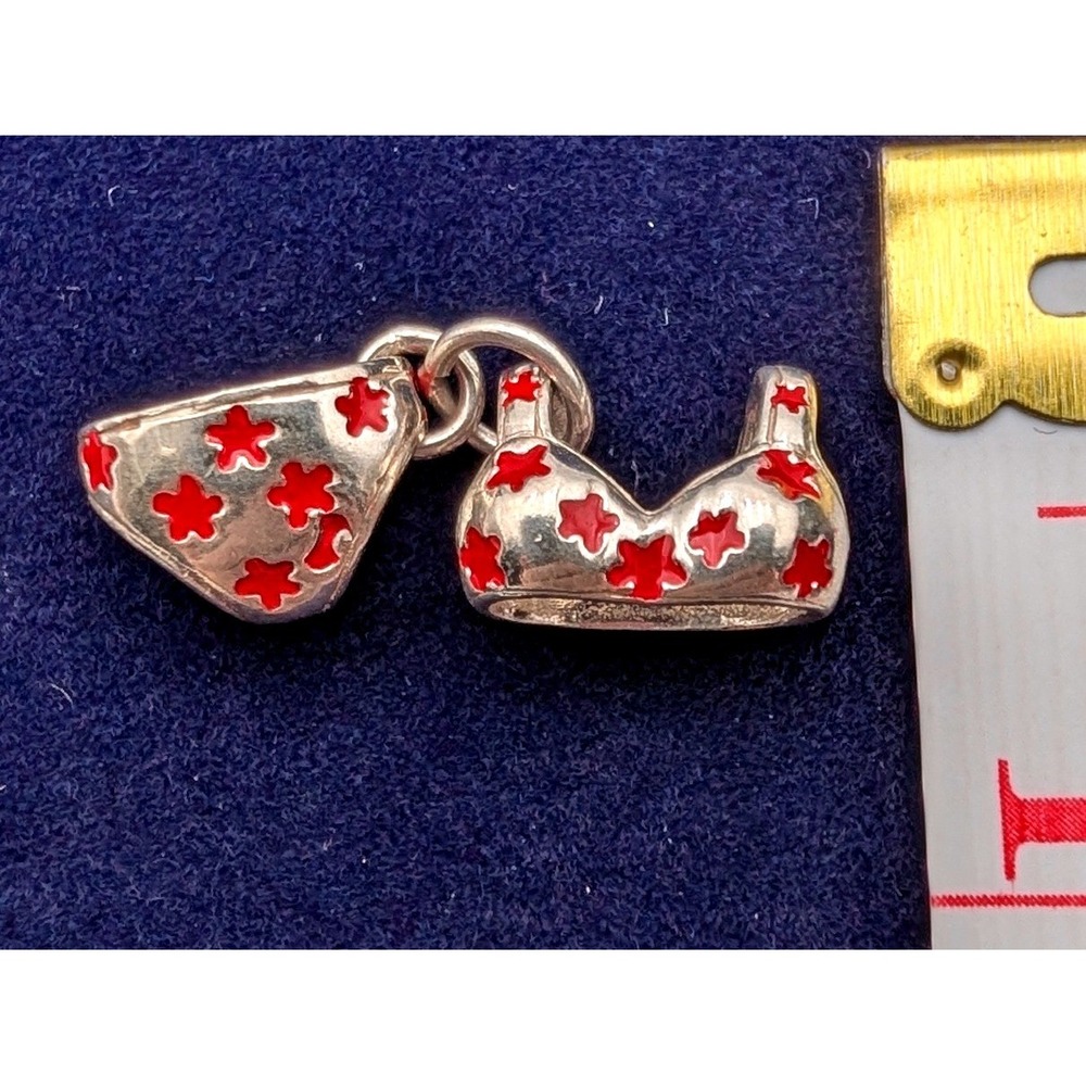 Sterling Silver 925 Red Enamel Star Bikini Two Piece Swimsuit Dangle Charm